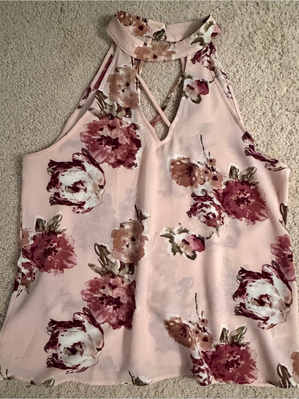 Blue Rain Pink Floral Halter Camisole
